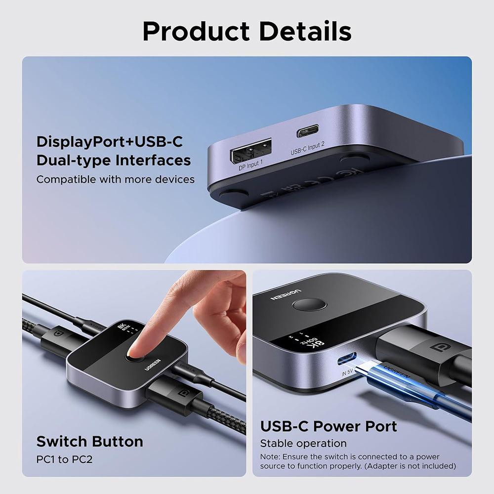 Switch Video DisplayPort / USB-C UGREEN 65878, Zwart