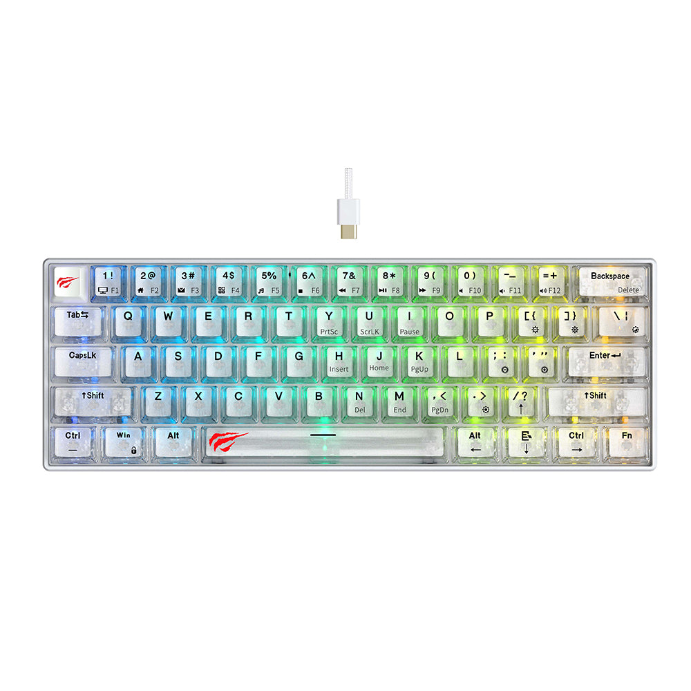 Gaming Toetsenbord Bedraad USB HAVIT KB903L, RGB, 1.8m, Transparant Wit