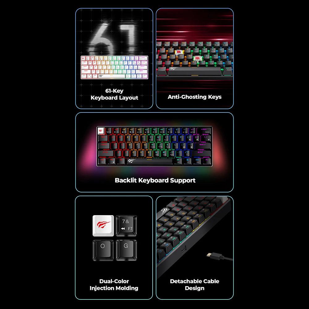 Gaming Toetsenbord Bedraad USB HAVIT KB903L, RGB, 1.8m, Transparant Wit