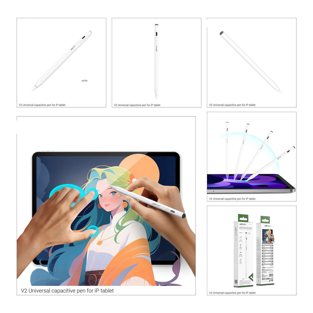 Touch Pen Acefast V2 voor Apple iPad, Actieve Versie, Wit