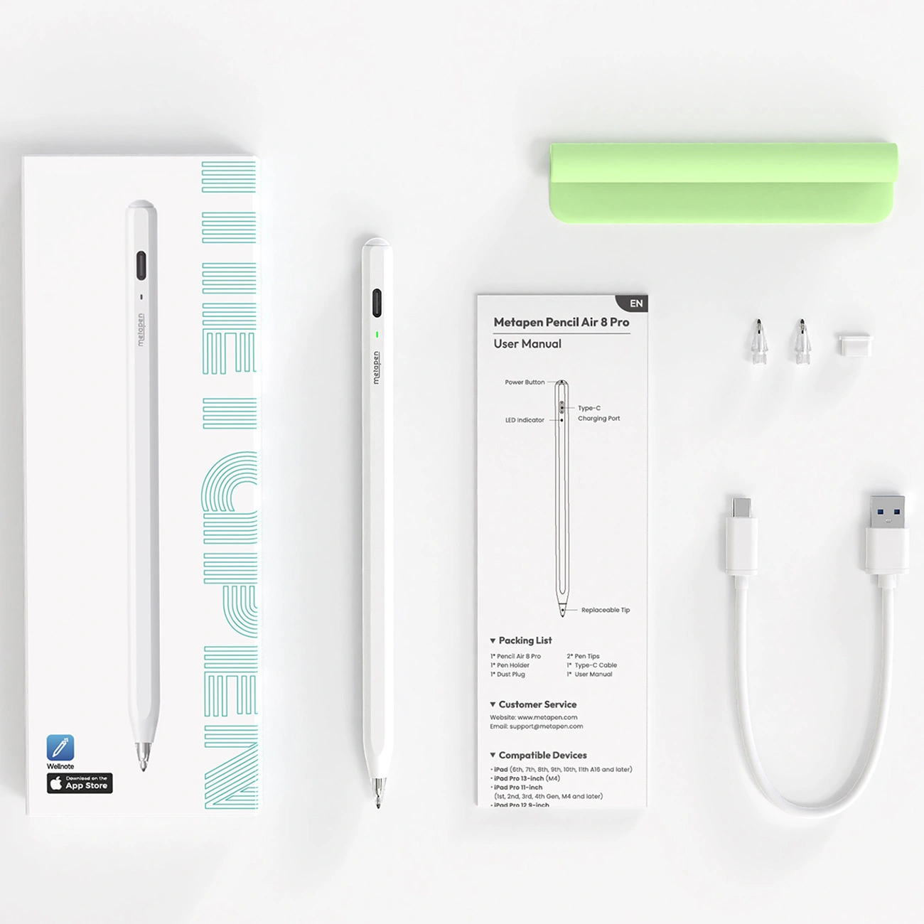 Touch Pen Metapen Air8 Pro voor Apple iPad, Actieve Versie, Wit ME-APP172