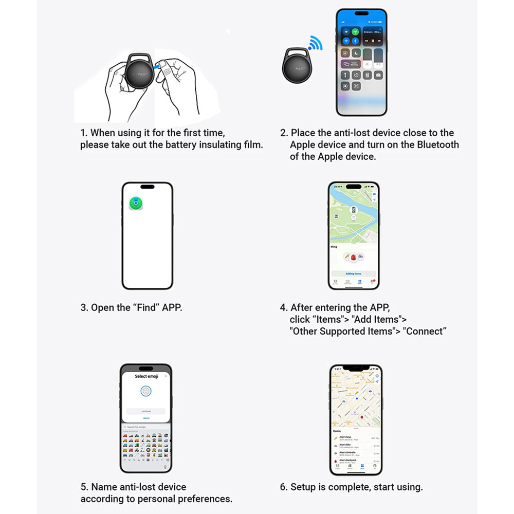 Acefast SmartTag S2 voor iOS Series, Zwart