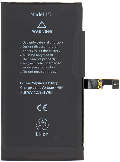 Apple iPhone 15 batterij, met Flex BMS-band integratie (geen solderen van contacten nodig)
