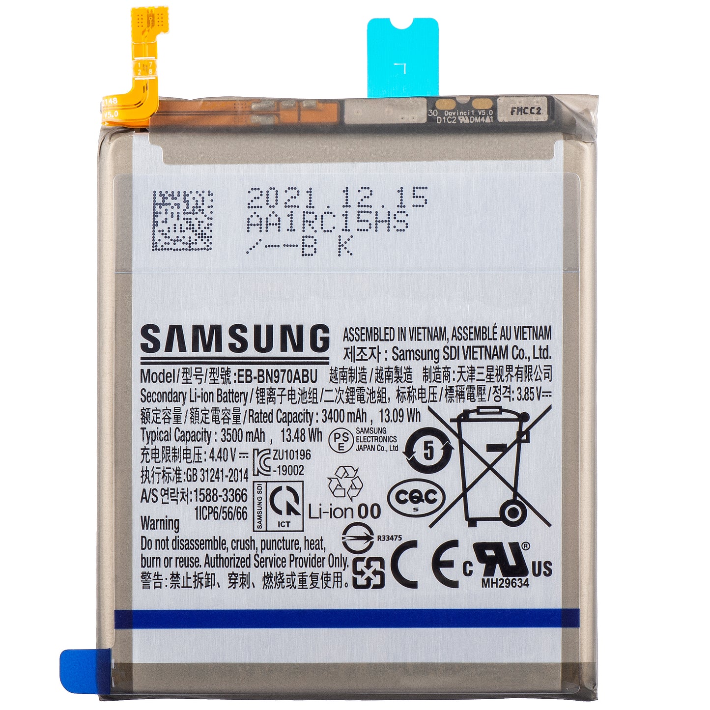 Batterij Samsung Galaxy Note10 N970, EB-BN970ABU, Service Pack GH82-20813A 