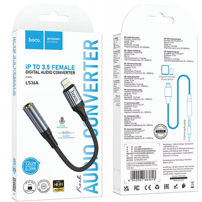 Audio Adapter Lightning - 3.5mm HOCO LS36A, Gri