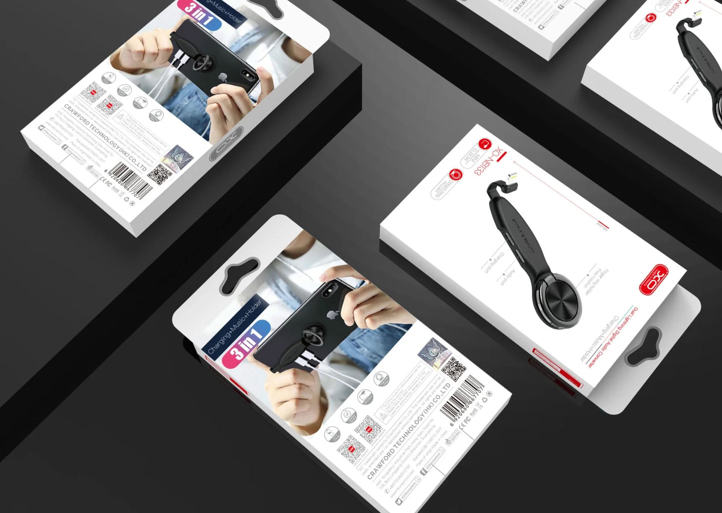 Audio Adapter Lightning - 2 x Lightning XO Design NB133, Zwart