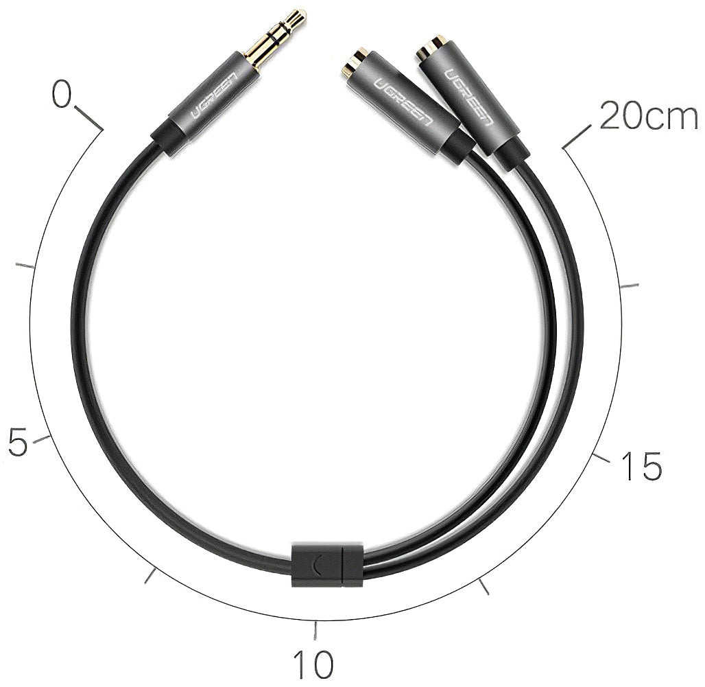 Audio Splitter Adapter 3.5mm - 2 x 3.5mm UGREEN AV123 2in1, 0.2m, Gri