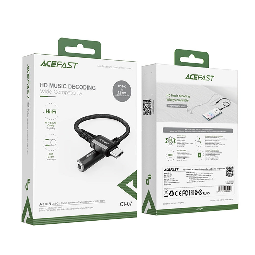Audio Adapter USB-C - 3.5mm Acefast C1-07, Zwart