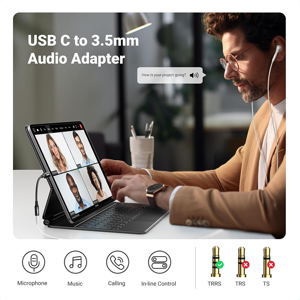 Audio Adapter USB-C - 3.5mm UGREEN AV161, Zwart