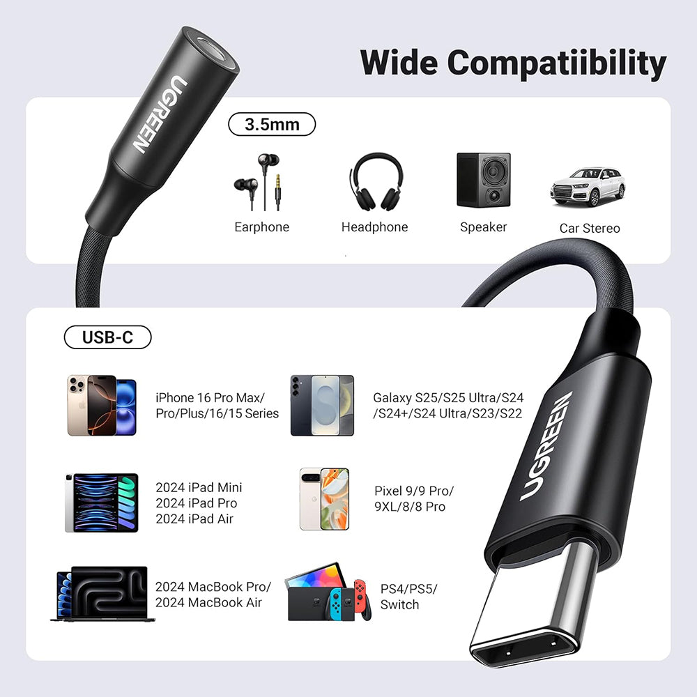 Audio Adapter USB-C - 3.5mm UGREEN AV161, Zwart
