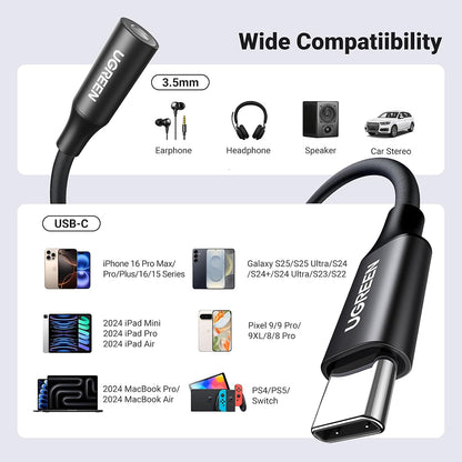 Audio Adapter USB-C - 3.5mm UGREEN AV161, Zwart
