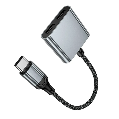USB-C Audio-adapter - USB-C / USB-C HOCO UPA34A, Grijs