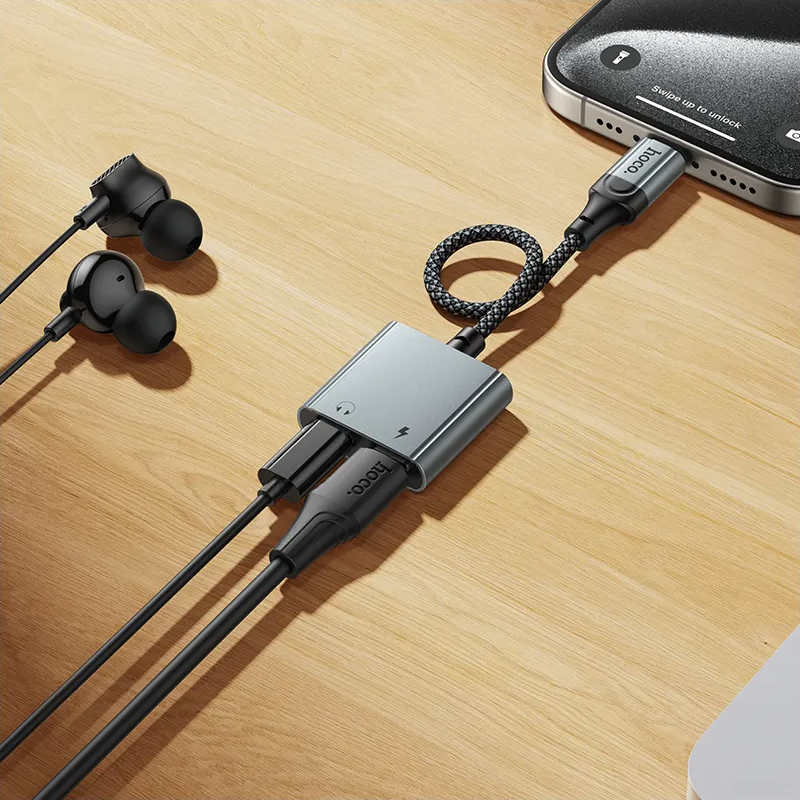USB-C Audio-adapter - USB-C / USB-C HOCO UPA34A, Grijs