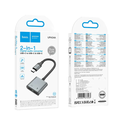 USB-C Audio-adapter - USB-C / USB-C HOCO UPA34A, Grijs