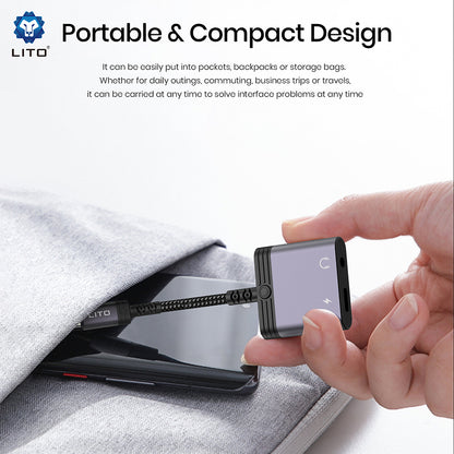 Audio Adapter USB-C - USB-C / 3.5mm Lito LA04T, Zwart