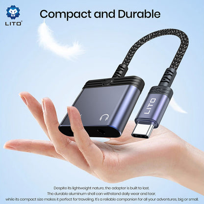 Audio Adapter USB-C - USB-C / 3.5mm Lito LA04T, Zwart