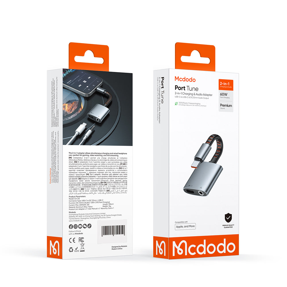 Audio Adapter USB-C - USB-C / 3.5mm McDodo CA-3120, Grijs