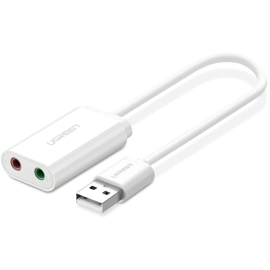 USB-geluidskaart UGREEN US205, 2 x 3,5mm Jack, Wit