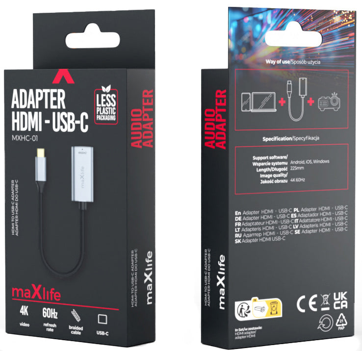 USB-C to HDMI Audio and Video Adapter MaXlife MXHC-01, Gray