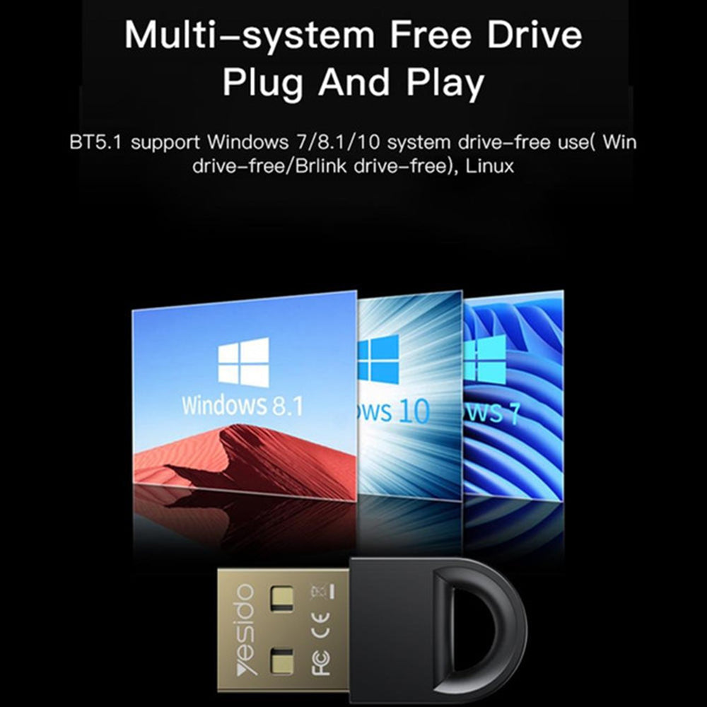 Bluetooth USB-adapter Yesido YAU34, Zwart