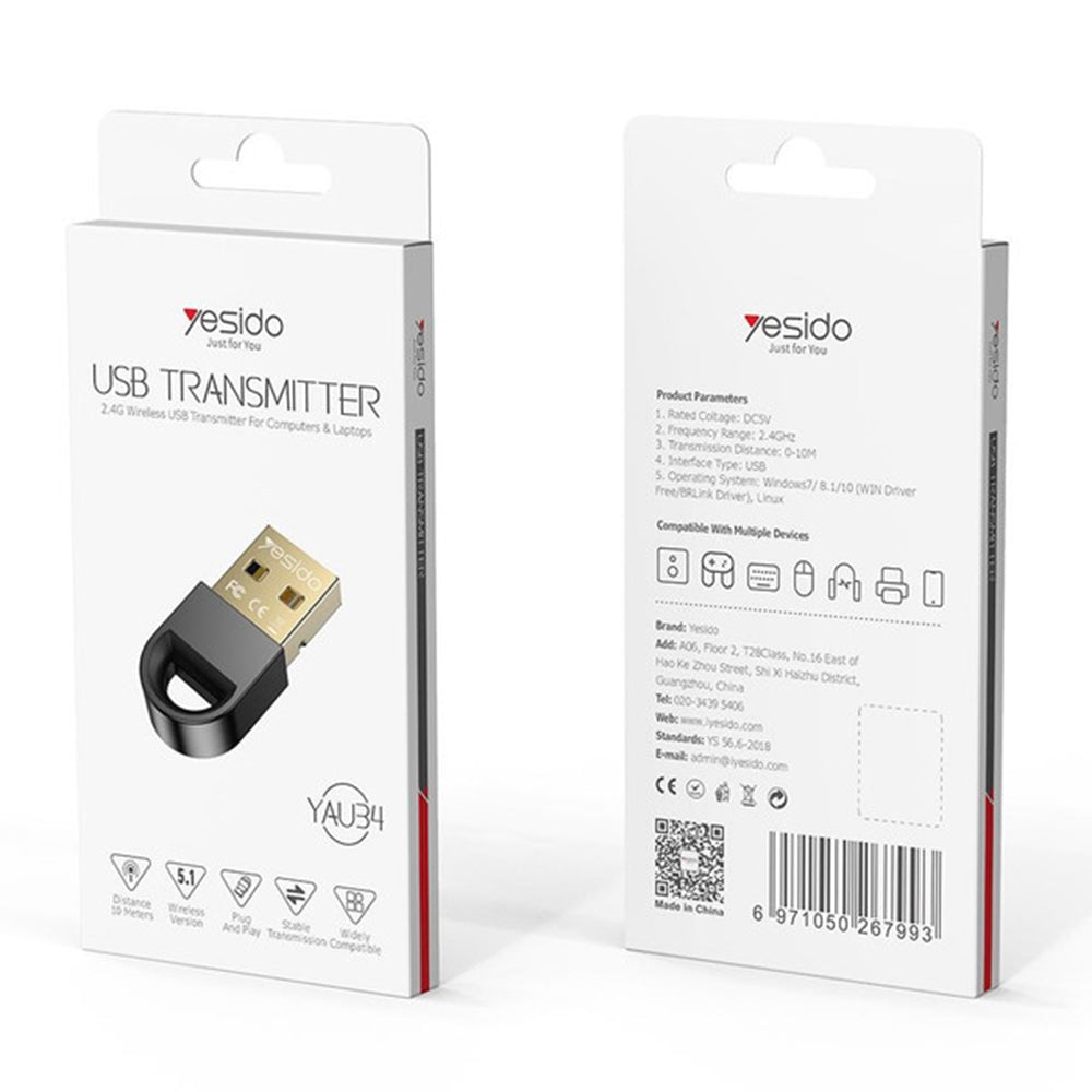 Bluetooth USB-adapter Yesido YAU34, Zwart