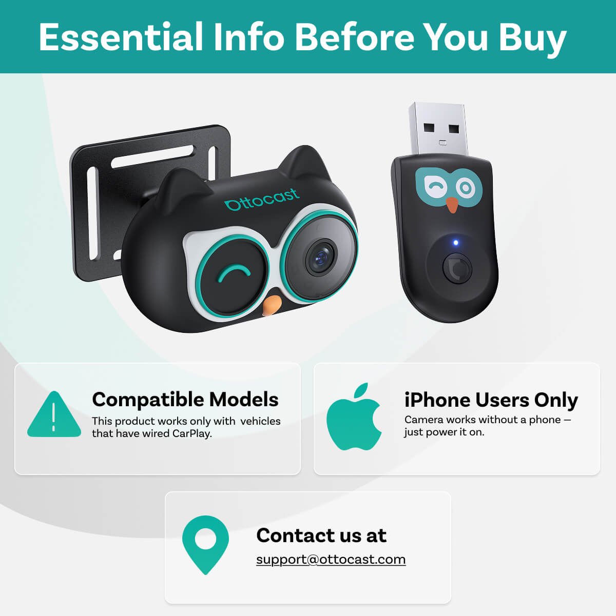 Ottocast Cabin Care Auto Carplay Adapter voor Apple iPhone Series CA520-T