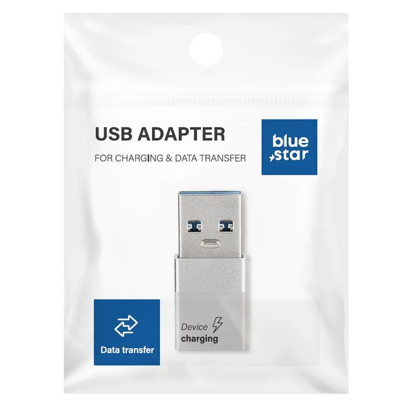 USB-C naar USB-A Data- en Oplaadadapter Blue Star, Wit