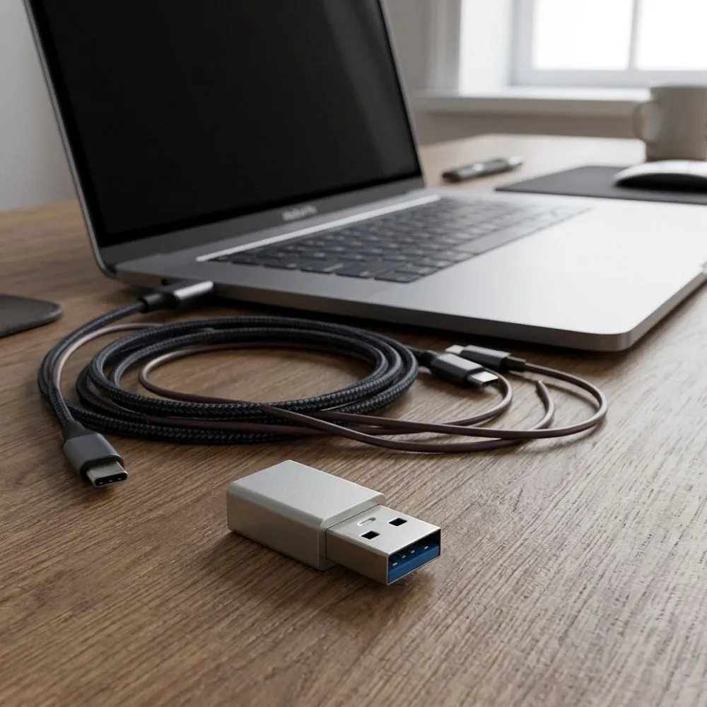USB-C naar USB-A Data- en Oplaadadapter Blue Star, Wit