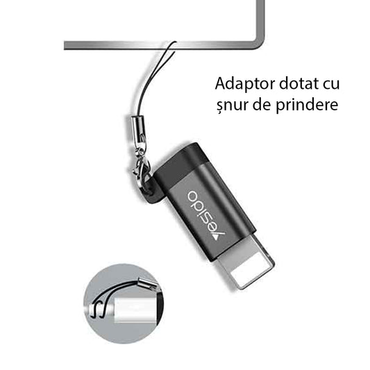 Adapter voor Data en Opladen microUSB - Lightning Yesido GS05, Zwart
