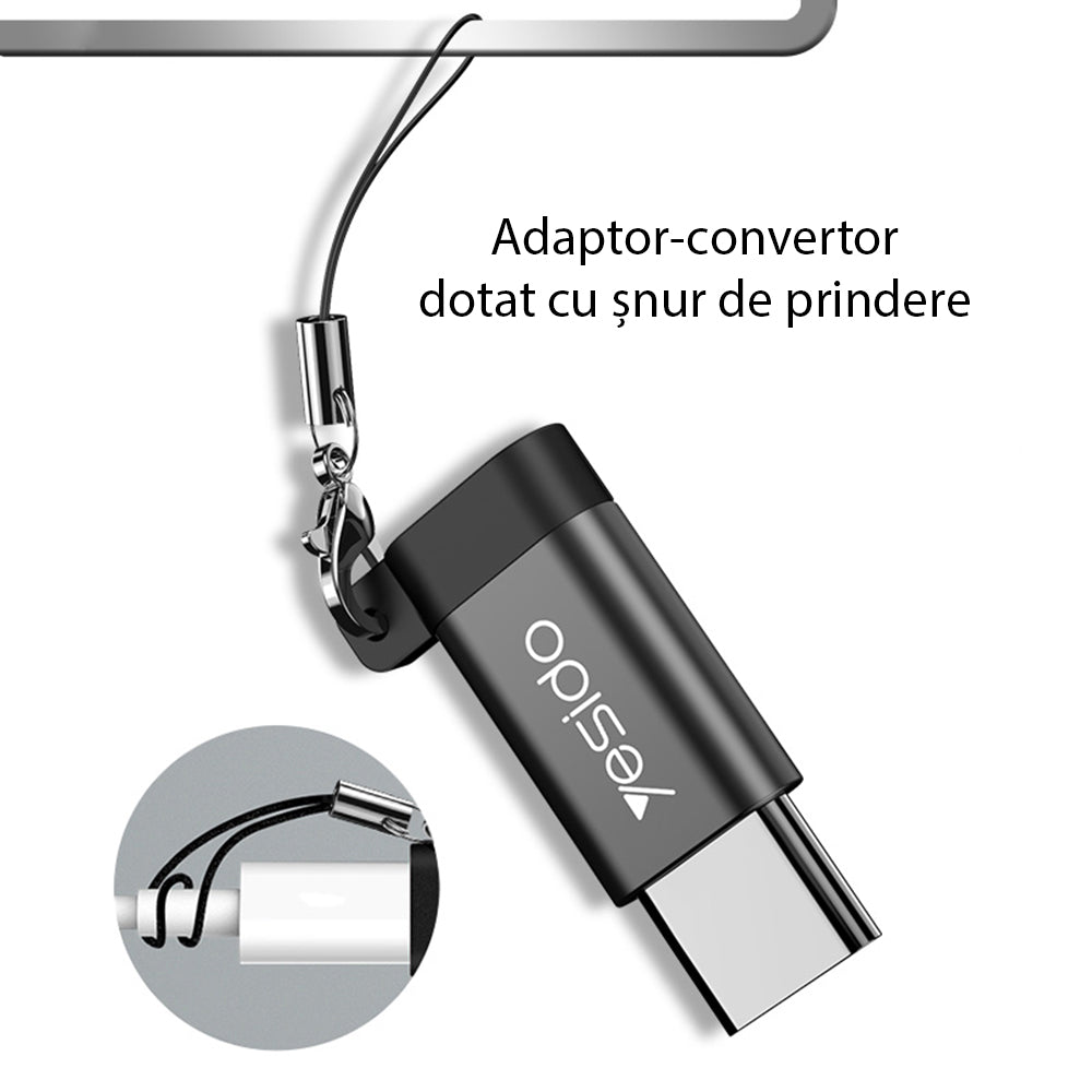 Data- en Oplaadadapter microUSB - USB-C Yesido GS04, Zwart