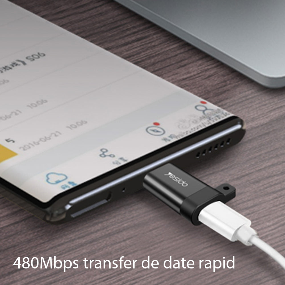Data- en Oplaadadapter microUSB - USB-C Yesido GS04, Zwart