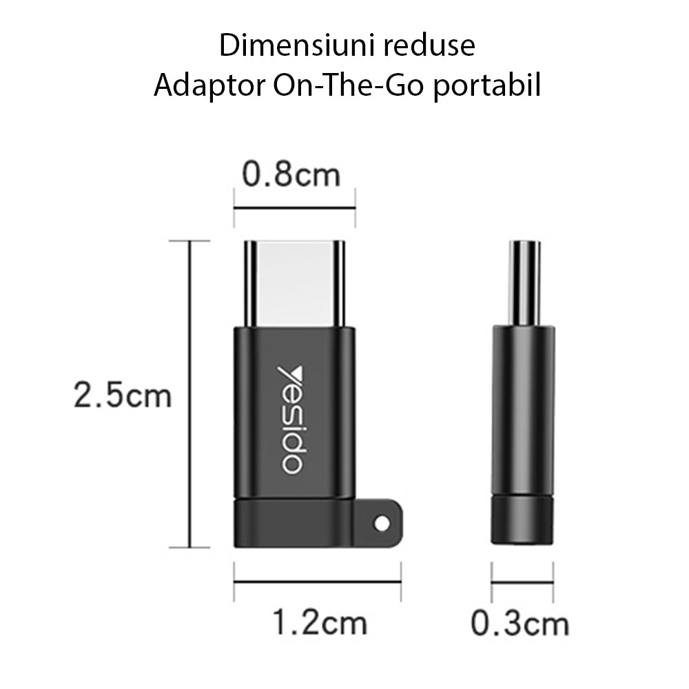 Data- en Oplaadadapter microUSB - USB-C Yesido GS04, Zwart