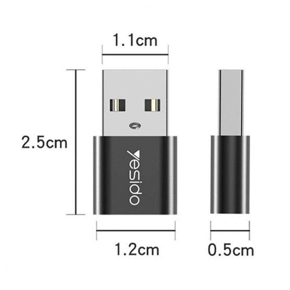 Data- en Oplaadadapter USB-C naar USB-A Yesido GS09, Zwart