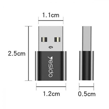 Data- en Oplaadadapter USB-C naar USB-A Yesido GS09, Zwart