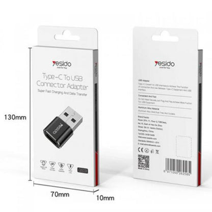 Data- en Oplaadadapter USB-C naar USB-A Yesido GS09, Zwart