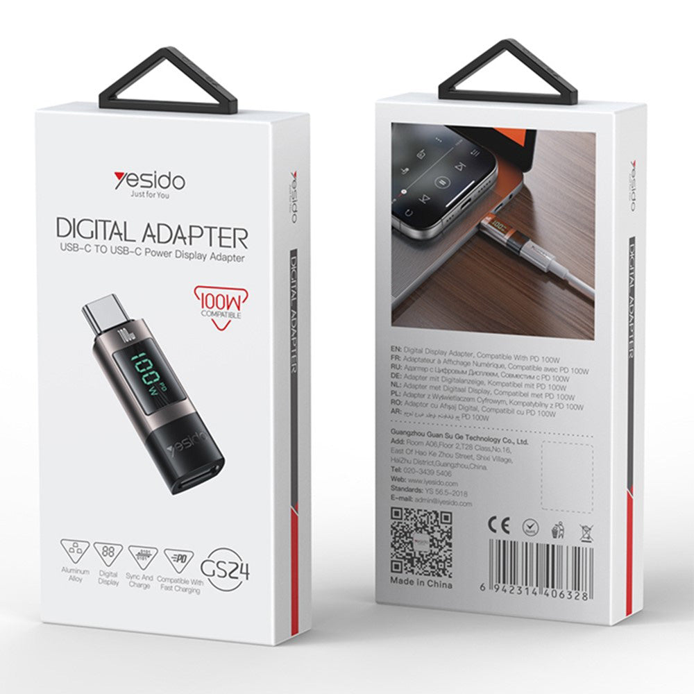 USB-C Data en Oplaad Adapter - USB-C Yesido GS24 Display, Grijs