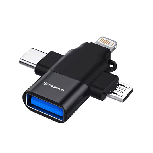 OTG-adapter Lightning / microUSB / USB-C - USB-A Techsuit A17 SoundVoltX, Zwart