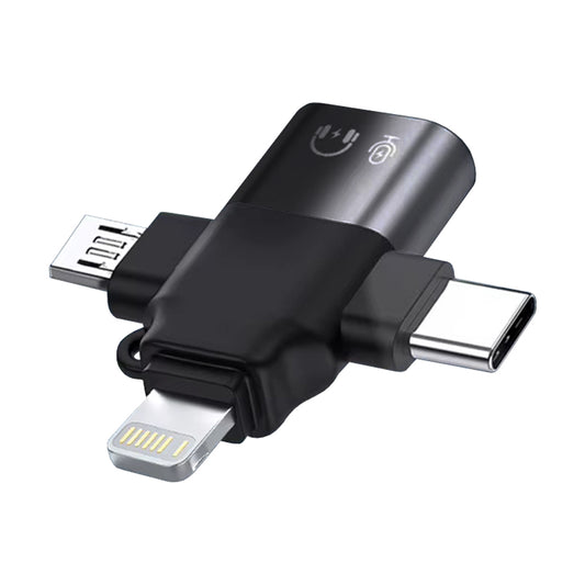 OTG-adapter Lightning / microUSB / USB-C - USB-A Techsuit A17 SoundVoltX, Zwart
