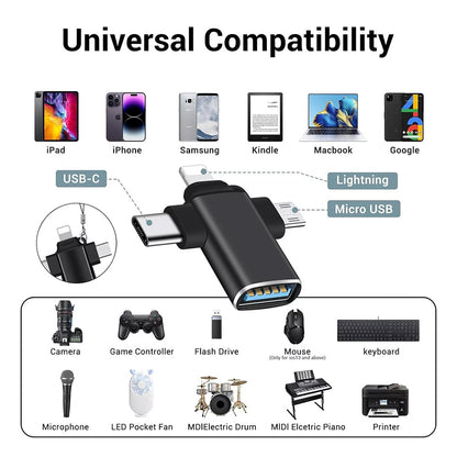 OTG-adapter Lightning / microUSB / USB-C - USB-A Techsuit A17 SoundVoltX, Zwart
