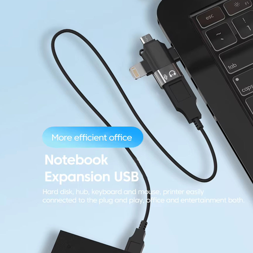 OTG-adapter Lightning / microUSB / USB-C - USB-A Techsuit A17 SoundVoltX, Zwart