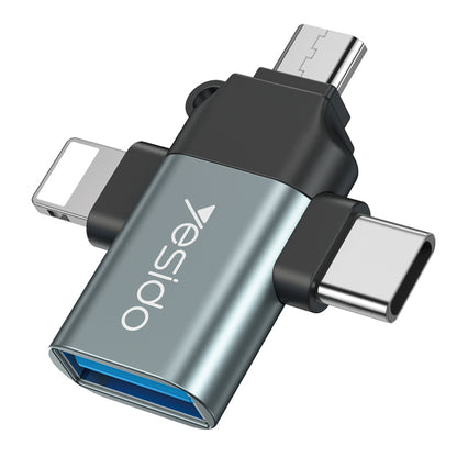 OTG-adapter Lightning / microUSB / USB-C - USB-A Yesido GS15, Zwart