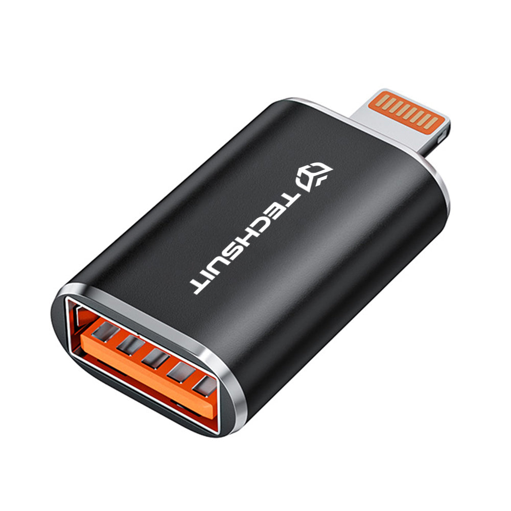OTG Lightning - USB-A Techsuit A6 HyperPort Adapter, Zwart Oranje