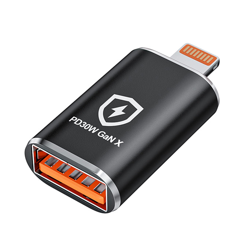 OTG Lightning - USB-A Techsuit A6 HyperPort Adapter, Zwart Oranje