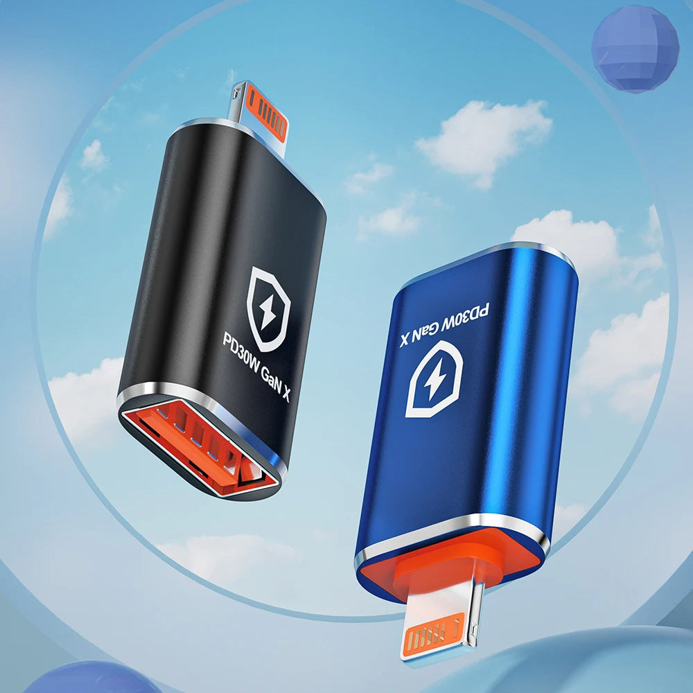 OTG Lightning - USB-A Techsuit A6 HyperPort Adapter, Zwart Oranje