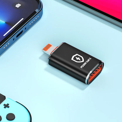 OTG Lightning - USB-A Techsuit A6 HyperPort Adapter, Zwart Oranje