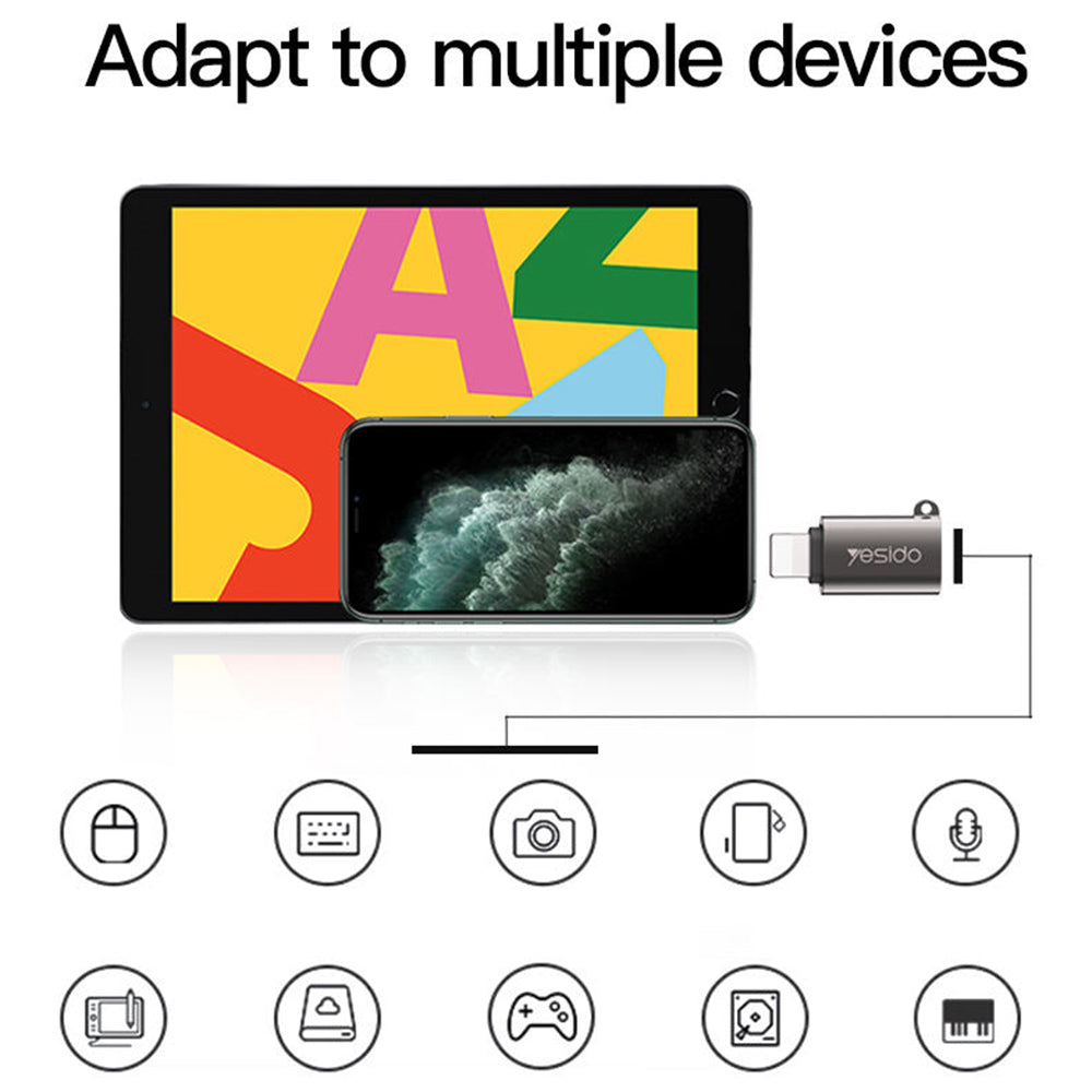 OTG Lightning - USB-A Yesido GS14 Adapter, Zwart