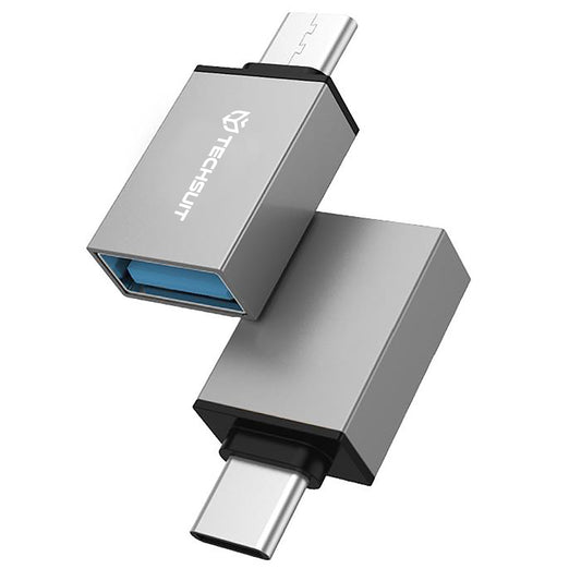 OTG-adapter microUSB / USB-C - USB-A Techsuit A13 DuoVoltX, Grijs, Set van 2 stuks