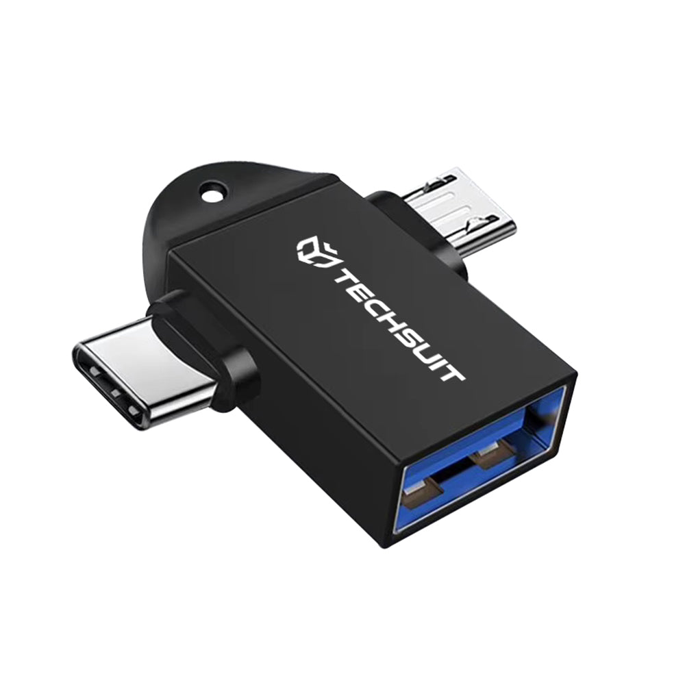 OTG-adapter microUSB / USB-C - USB-A Techsuit A16 TwoVoltX, Zwart