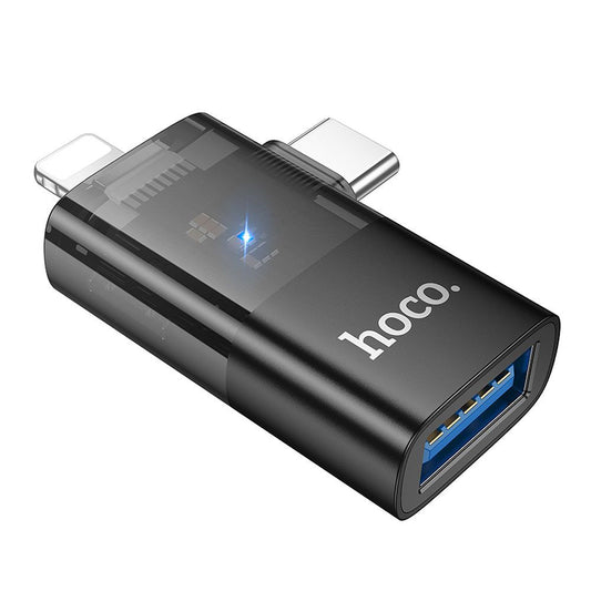 OTG-adapter Lightning / USB-C - USB-A HOCO UA36E, Zwart