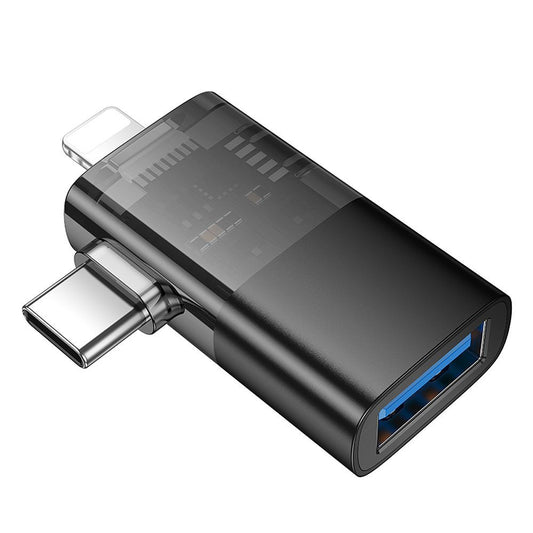 OTG-adapter Lightning / USB-C - USB-A HOCO UA36E, Zwart